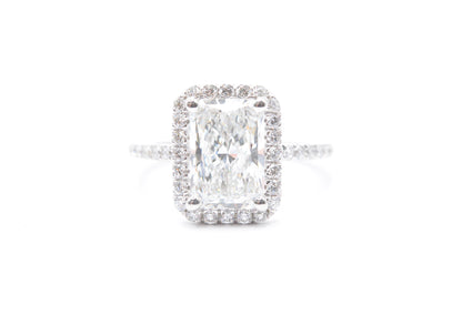 2.5ct radiant lab diamond center f color vs1 14k white gold diamond halo setting