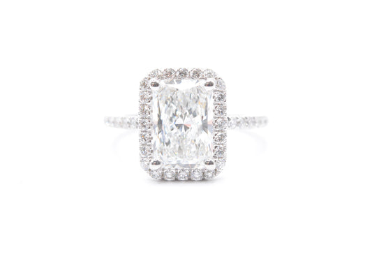2.5ct radiant lab diamond center f color vs1 14k white gold diamond halo setting