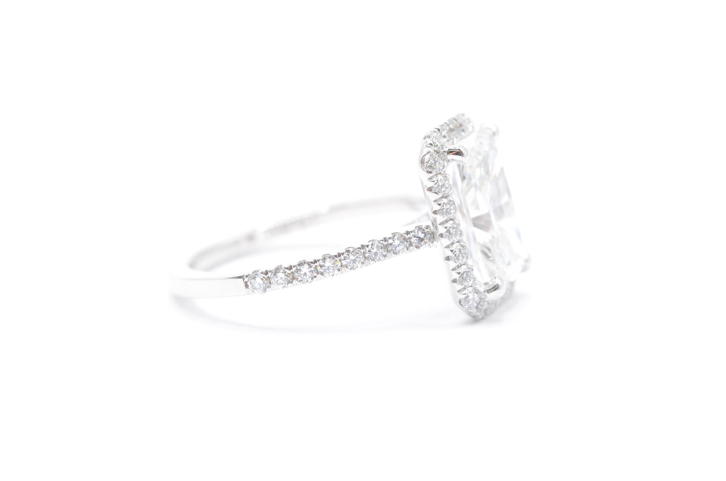 2.5ct radiant lab diamond center f color vs1 14k white gold diamond halo setting