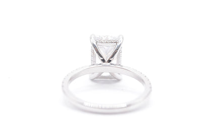 3ct radiant lab diamond center F color VS1 igi certified diamond pave mounting with accented under halo
