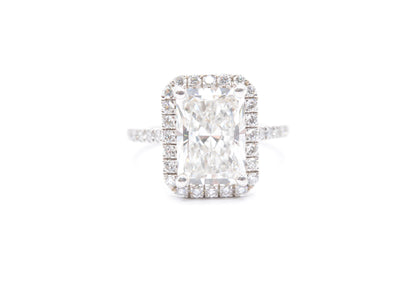 3.5ct radiant lab diamond center F color VS1 14k white gold diamond halo mounting