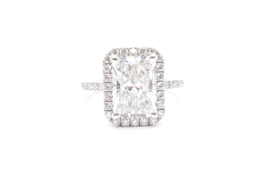 3.5ct radiant lab diamond center F color VS1 14k white gold diamond halo mounting