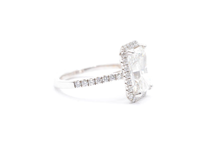 3.5ct radiant lab diamond center F color VS1 14k white gold diamond halo mounting