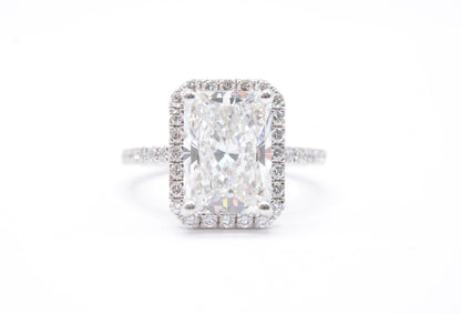 4ct radiant lab diamond center igi certified f color VS1 14k white gold halo mounting