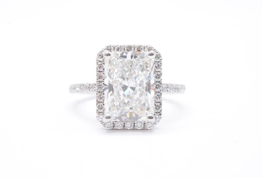 4ct radiant lab diamond center igi certified f color VS1 14k white gold halo mounting