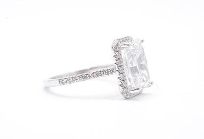 4ct radiant lab diamond center igi certified f color VS1 14k white gold halo mounting