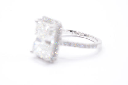 4ct radiant lab diamond center igi certified f color VS1 14k white gold halo mounting