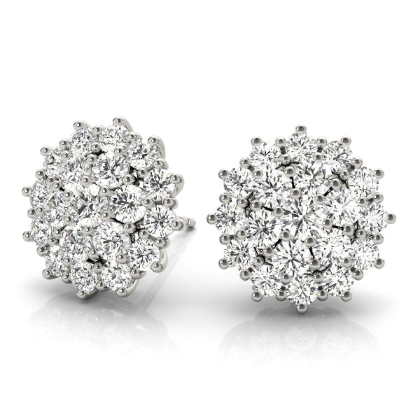 Multi-Diamond Round Cluster Earrings