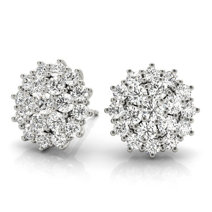Multi-Diamond Round Cluster Earrings