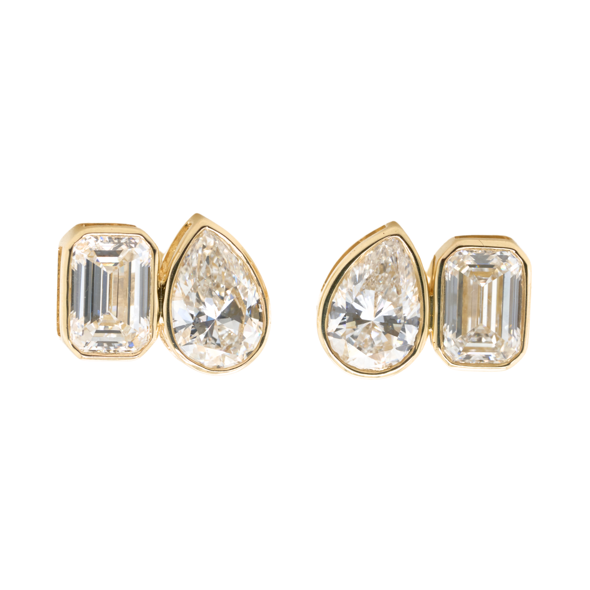 14K Yellow Gold Emerald Lab-Grown Diamond Stud Earrings, 6.14 CTTW
