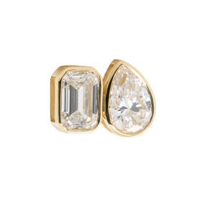 14K Yellow Gold Emerald Lab-Grown Diamond Stud Earrings, 6.14 CTTW
