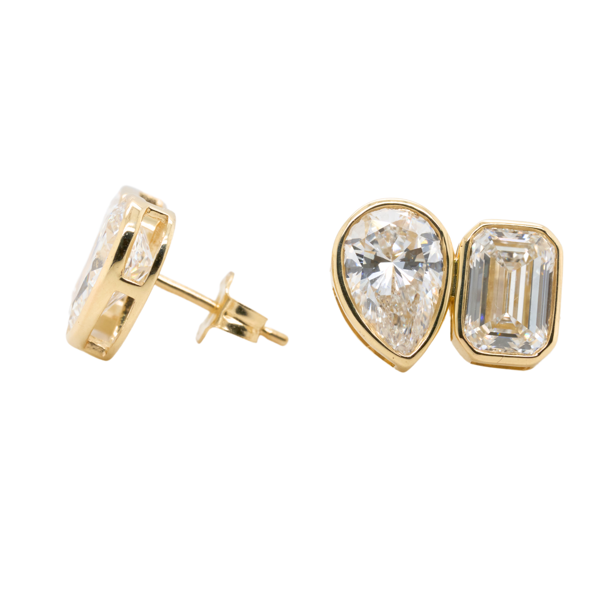 14K Yellow Gold Emerald Lab-Grown Diamond Stud Earrings, 6.14 CTTW
