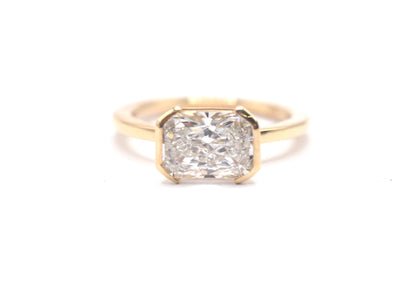 2ct radiant lab diamond F color VS1 east to west bezel setting 14k yellow gold