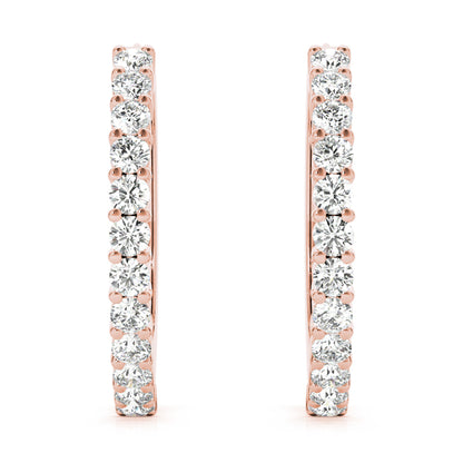 14K Rose Gold Round Diamond Hoop Earrings