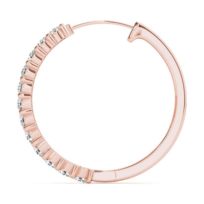 14K Rose Gold Round Diamond Hoop Earrings