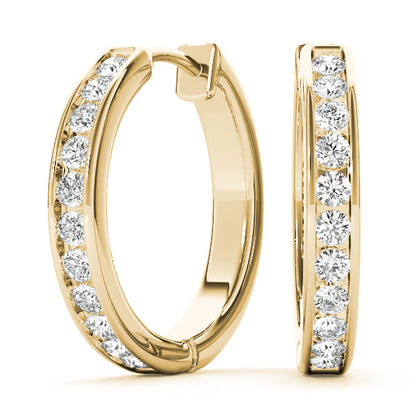 14K Yellow Gold Diamond Fashion Hoop Earrings