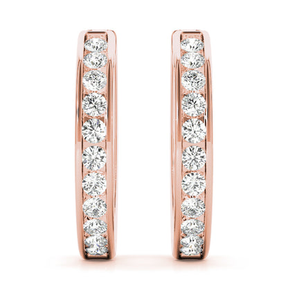 14K Rose Gold Round Diamond Hoop Earrings