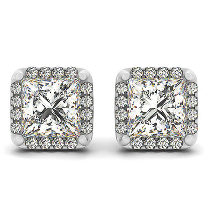 Multi-Metal Round Diamond Halo Earrings