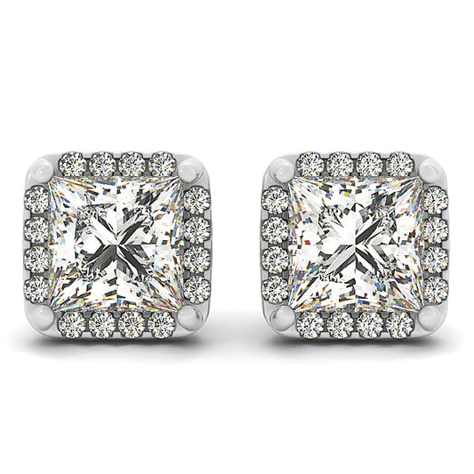 Multi-Metal Round Diamond Halo Earrings