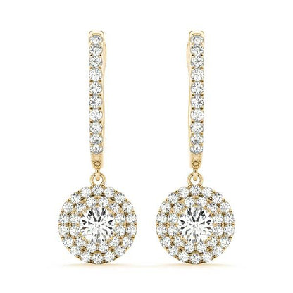14K Yellow Gold Round Diamond Halo Earrings