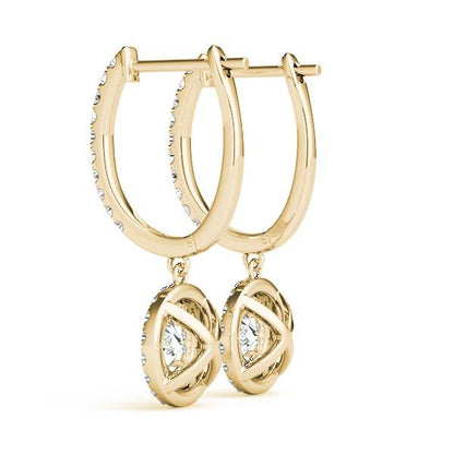 14K Yellow Gold Round Diamond Halo Earrings