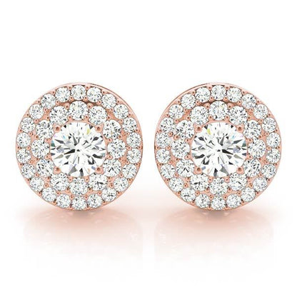 14K Rose Gold Diamond Halo Stud Earrings