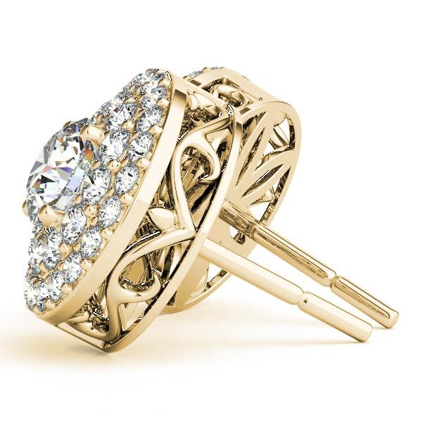 14K Yellow Gold Round Diamond Halo Stud Earrings