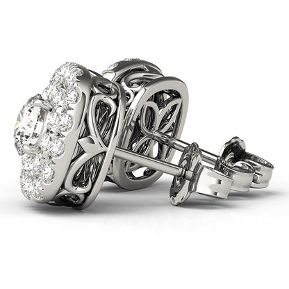 14K Rose Gold Round Diamond Halo Earrings