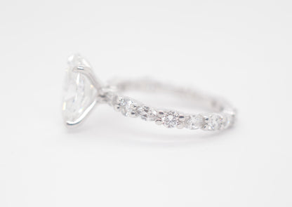 2.5ct Oval Lab diamond center IGI certified f color vs1 in custom marquis/round alternating eternity 14k white gold.
