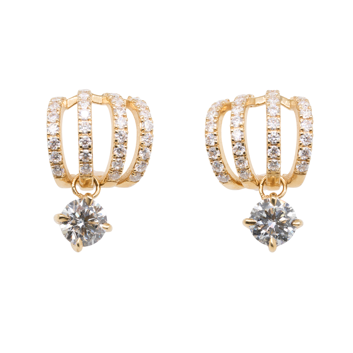 14K Gold Round Lab-Grown Diamond Drop Earrings, 4.00 CTTW
