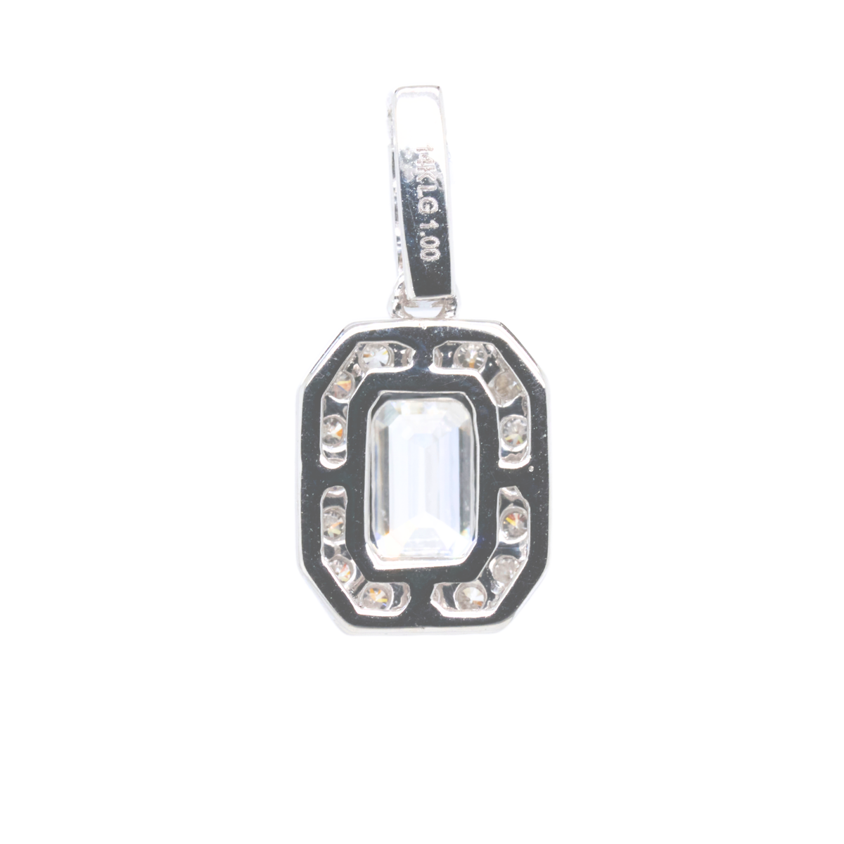 Lab-Grown Emerald Halo Pendant in 14K White Gold, 1.01 CTTW