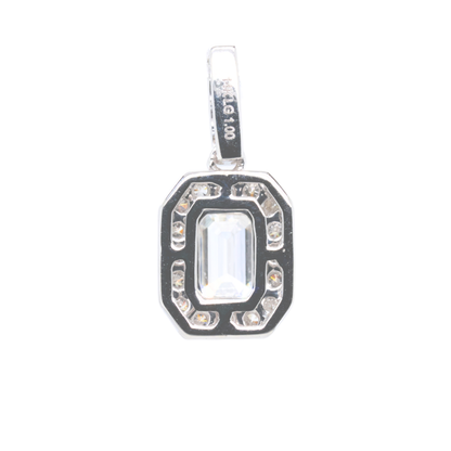 Lab-Grown Emerald Halo Pendant in 14K White Gold, 1.01 CTTW