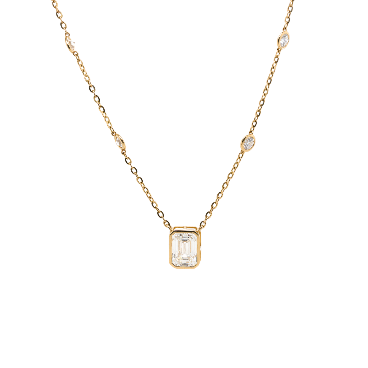 3.00 CT Emerald Lab-Grown Diamond Necklace in 14K Yellow Gold, 18"