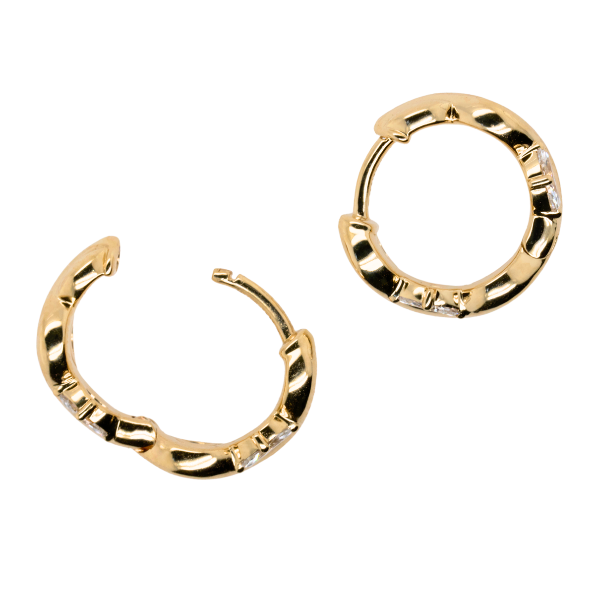 Lab-Grown Diamond Prong Huggie Earrings in 14K Yellow Gold, 0.78 CTTW