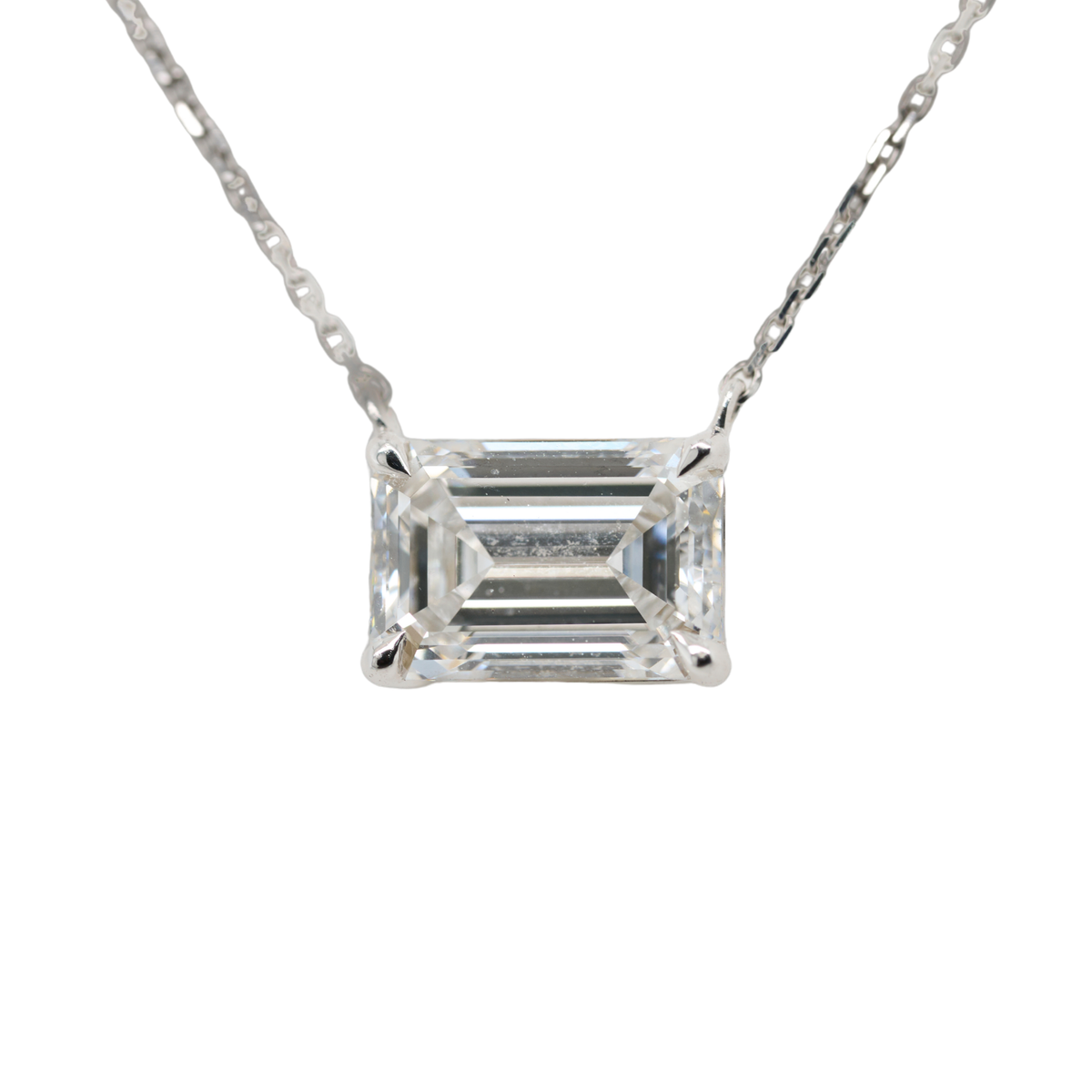 2.03 CTTW Emerald Lab-Grown Diamond Pendant in 14K White Gold, 16"