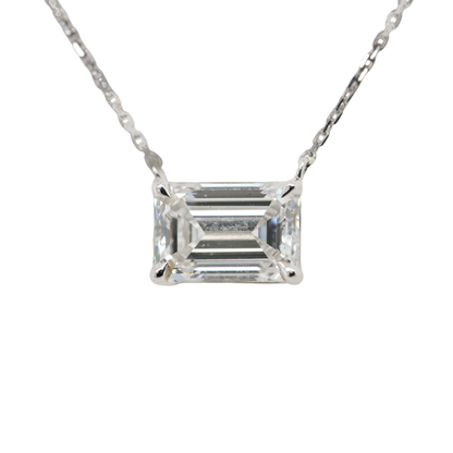 2.03 CTTW Emerald Lab-Grown Diamond Pendant in 14K White Gold, 16"