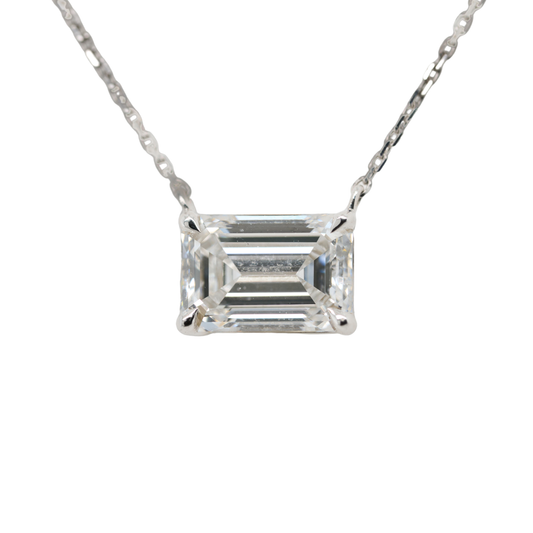 2.03 CTTW Emerald Lab-Grown Diamond Pendant in 14K White Gold, 16"