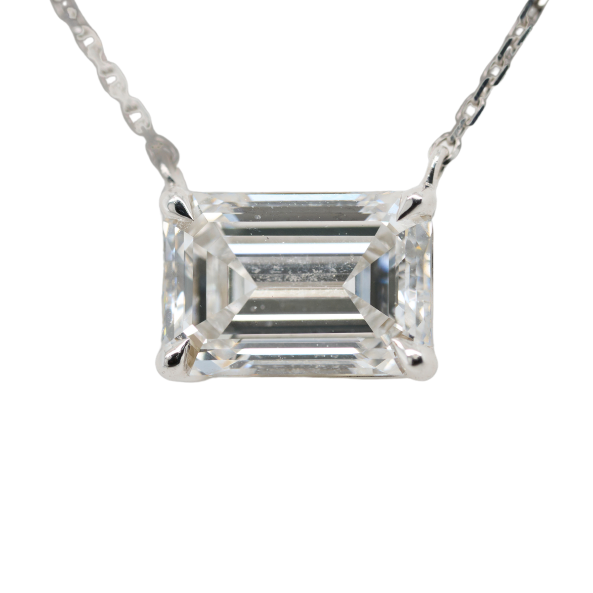2.03 CTTW Emerald Lab-Grown Diamond Pendant in 14K White Gold, 16"