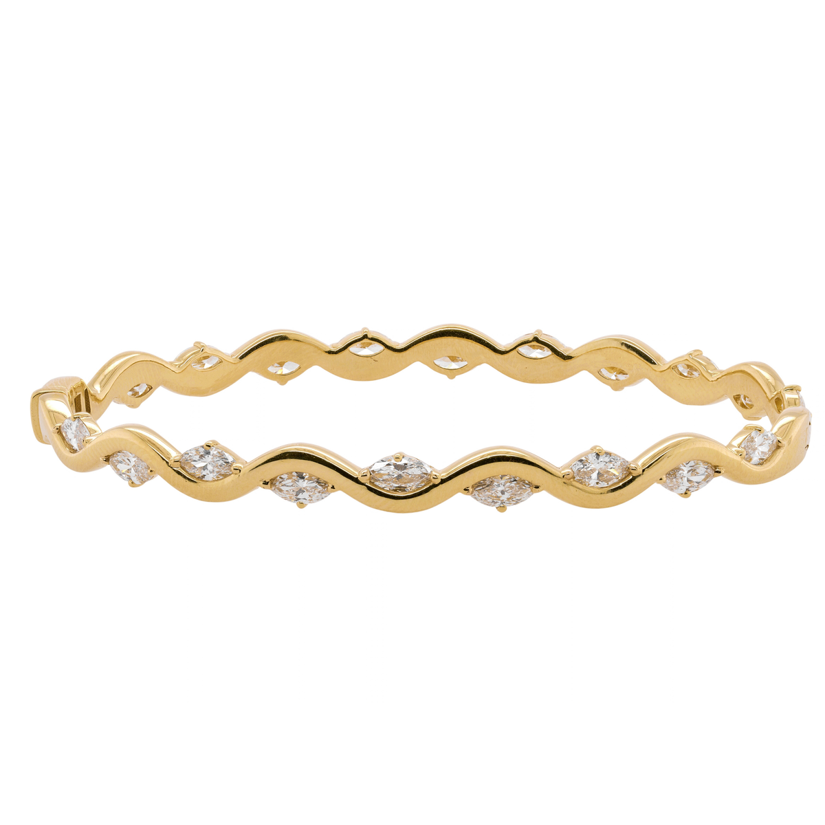 2.91 CTTW Marquise Lab-Grown Diamond Bangle in 14K Yellow Gold, 7"
