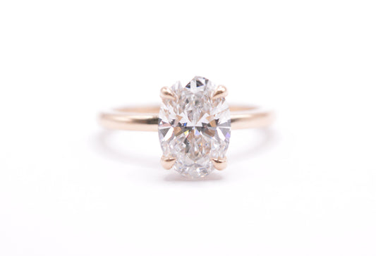 2ct oval lab diamond F color VS1 14k yellow gold solitaire with hidden halo