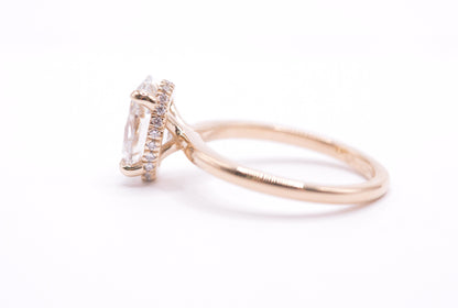 2ct oval lab diamond F color VS1 14k yellow gold solitaire with hidden halo