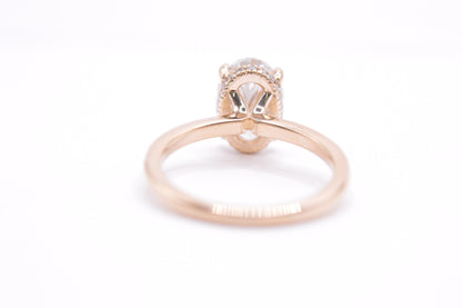 2ct oval lab diamond F color VS1 14k yellow gold solitaire with hidden halo