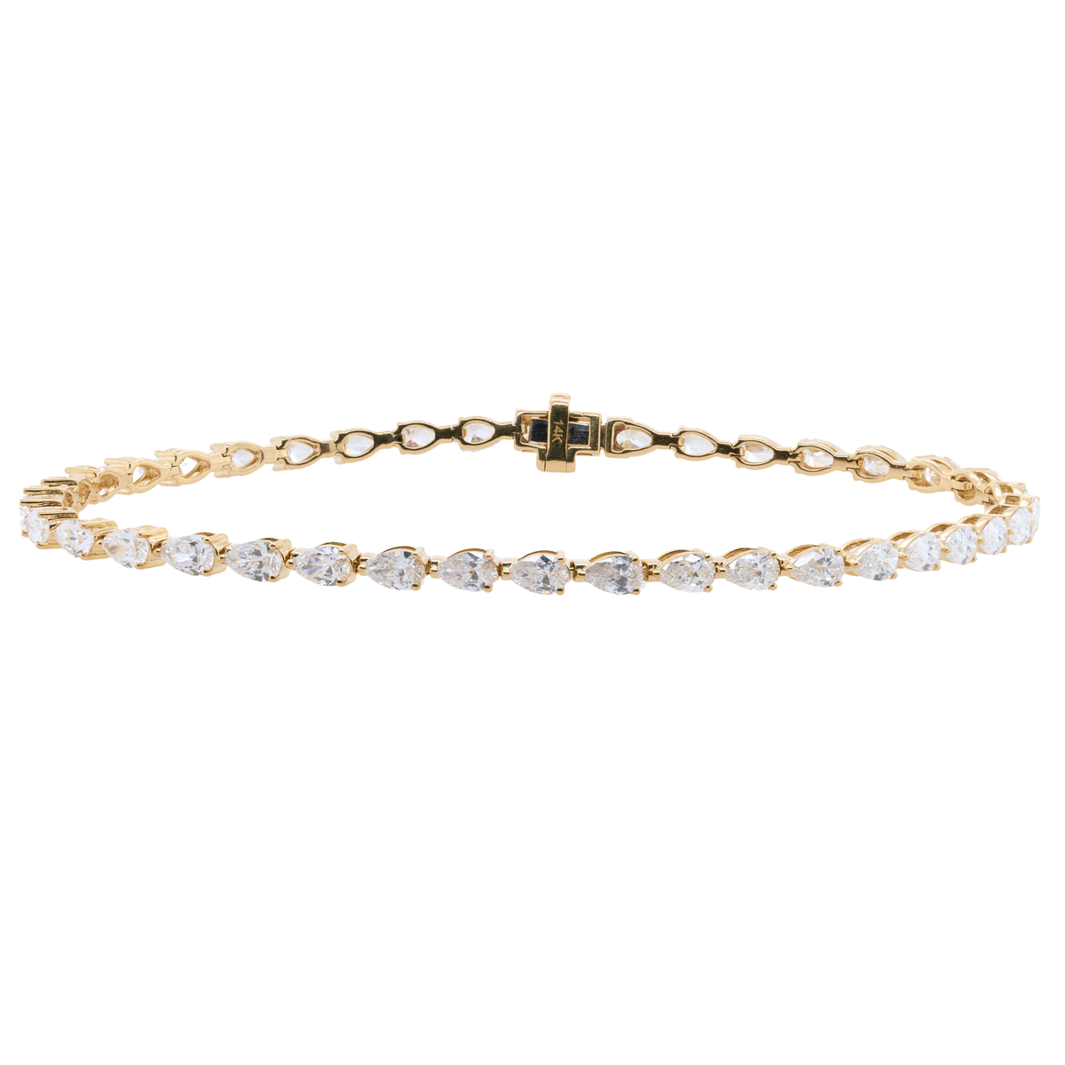 3.94 CTTW Pear Lab-Grown Diamond Tennis Bracelet in 14K Yellow Gold, 7"