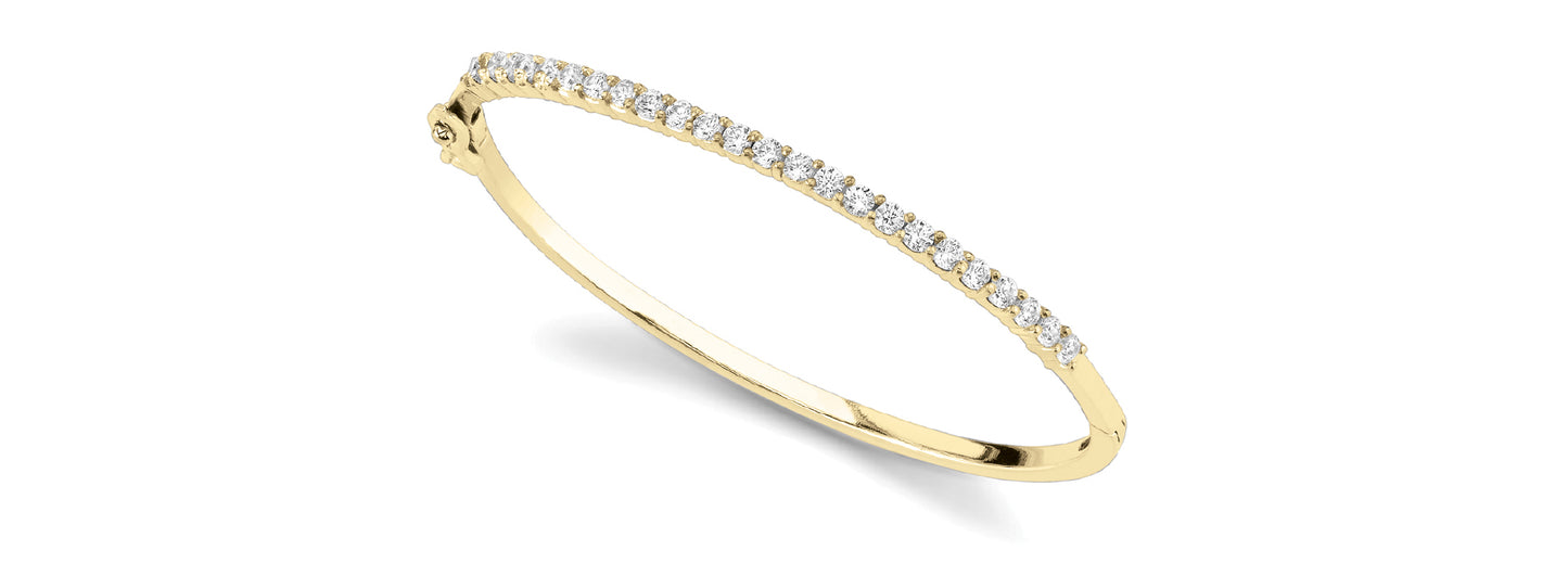 14K Yellow Gold 1ctw Round Diamond Bangle