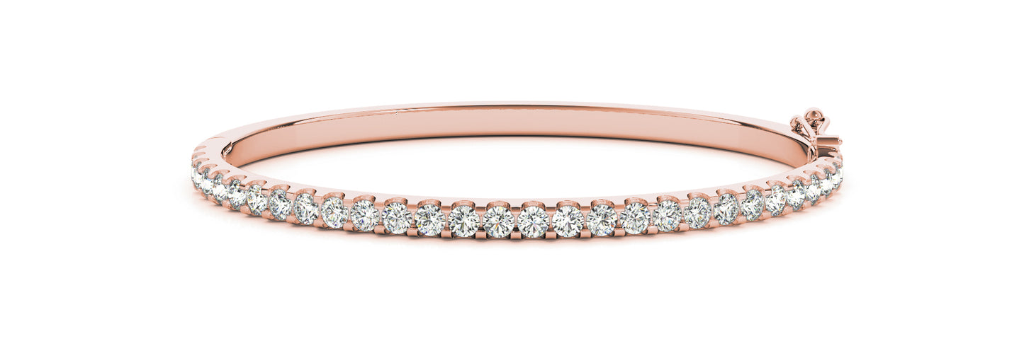 14K Rose Gold Round Diamond Bangle Bracelet