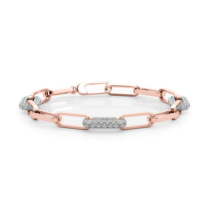14K Rose Gold Diamond Paper Clip Link Bracelet