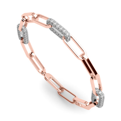 14K Rose Gold Diamond Paper Clip Link Bracelet