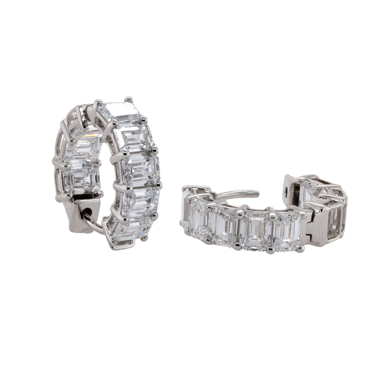 3.83 CTTW Emerald Lab-Grown Diamond Huggie Earrings in 14K White Gold