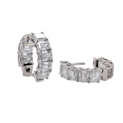 3.83 CTTW Emerald Lab-Grown Diamond Huggie Earrings in 14K White Gold