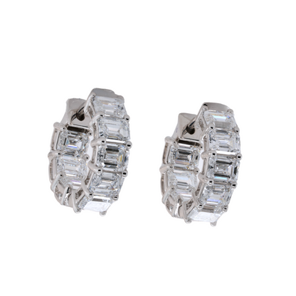 3.83 CTTW Emerald Lab-Grown Diamond Huggie Earrings in 14K White Gold